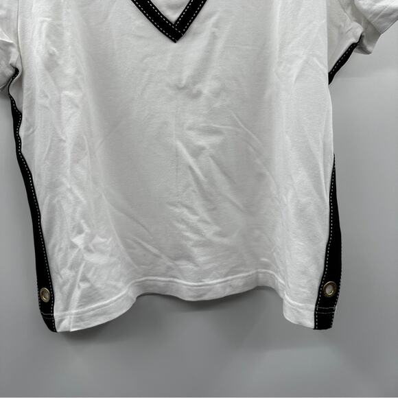 Escada Sport White & Black Short Sleeve V Neckline Tee Shirt Size L - Picture 3 of 10
